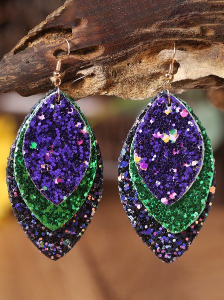 

Mardi Gras Tricolor Leaf Shiny Leather Earrings Party Jewelry, Green, Earrings