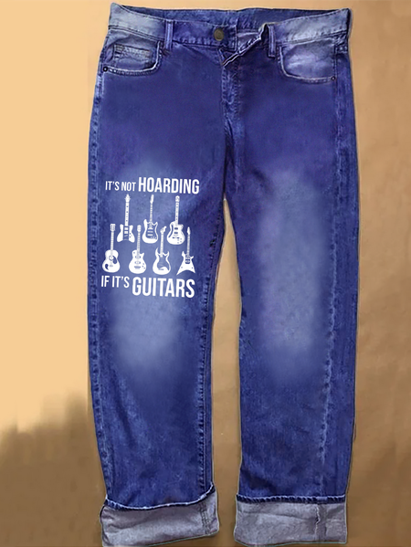

It Is Not Hoarding If It’S Guitars Funny Graphic Print Casual Text Letters Jeans, Blue, Jeans
