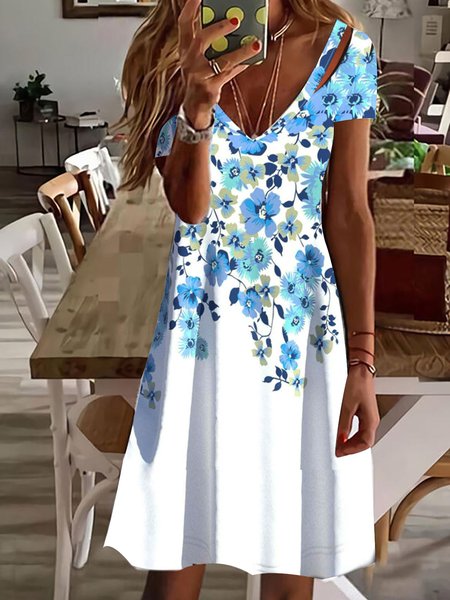 

Floral Regular Fit Casual Knitted Dress, Blue, Dresses