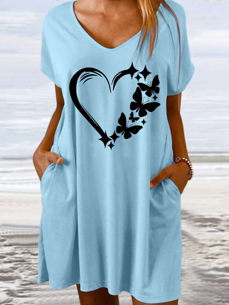 

Women's V Neck Casual Butterfly Dress, Blue, Dresses