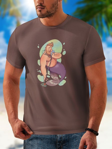 

Mermaid Crew Neck Casual T-Shirt, Cameo, Men's t-shirts