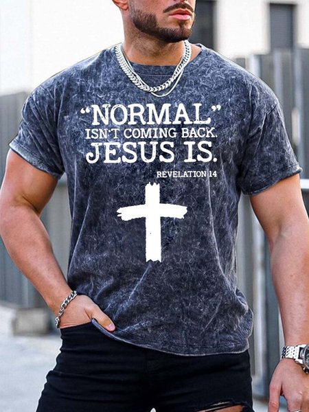 

Men’s Normal Isn’t Coming Back Jesus Is Text Letters Casual T-Shirt, Deep blue, T-shirts