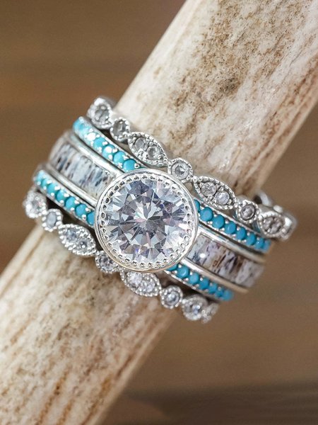 

Elegant Diamond Natural Zircon Ring Set Party Wedding Holiday Jewelry, White-gold, Rings