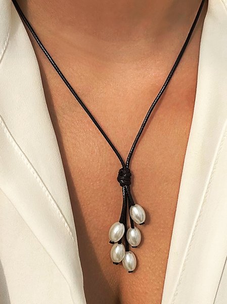

Boho Vacation Pearl Braided Necklace, Black, Necklaces
