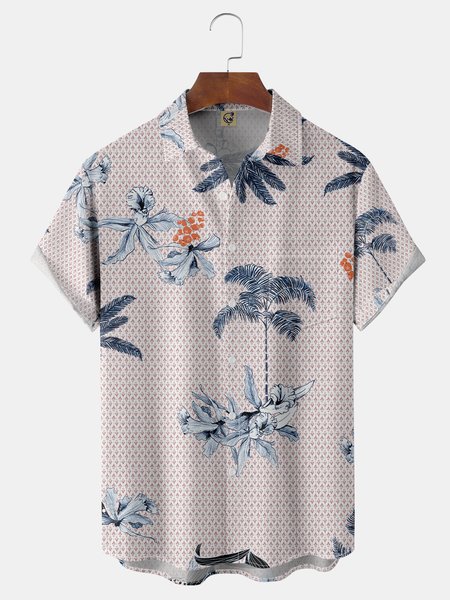 

Coconut Tree Chest Pocket Short Sleeve Hawaiian Shirt, Pink, Men Shirts
