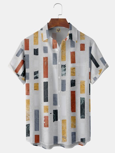 

Abstract Marbling Stripe Chest Pocket Short Sleeve Casual Shirt, Gray, Men Shirts