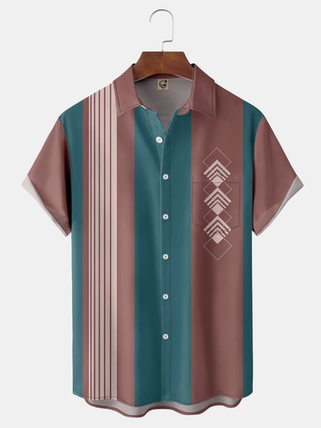 

Geometry Chest Pocket Short Sleeve Bowling Shirt, Cameo, Men Shirts