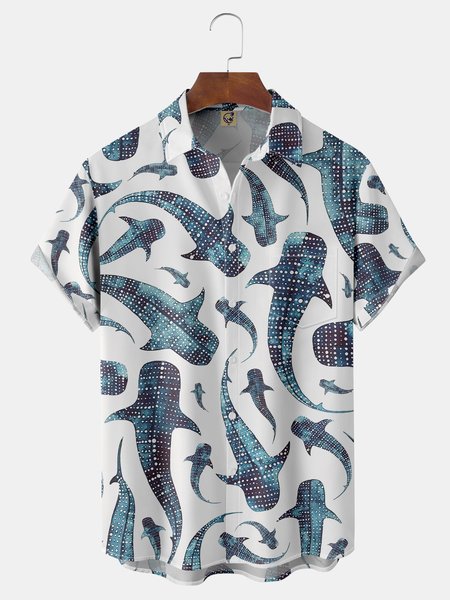 

Whale Chest Pocket Short Sleeve Hawaiian Shirt, White, Men Shirts