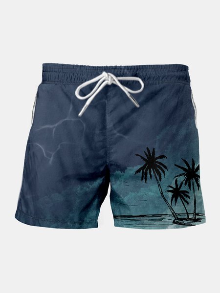 

Coconut Tree Drawstring Beach Shorts, Blue, Men's shorts
