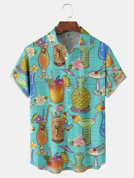 

Cocktail Chest Pocket Short Sleeve Hawaiian Shirt, Green, Men Shirts