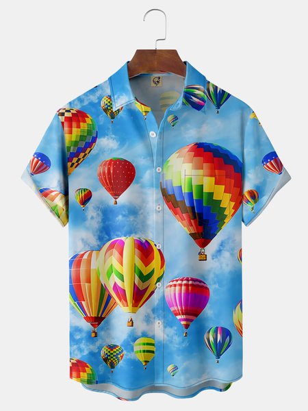 

Balloon Chest Pocket Short Sleeve Hawaiian Shirt, Blue, Men Shirts