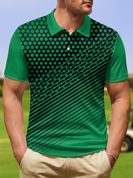 

Geometric Polka Dot Button Short Sleeve Golf Polo Shirt, Green, Polo Shirts