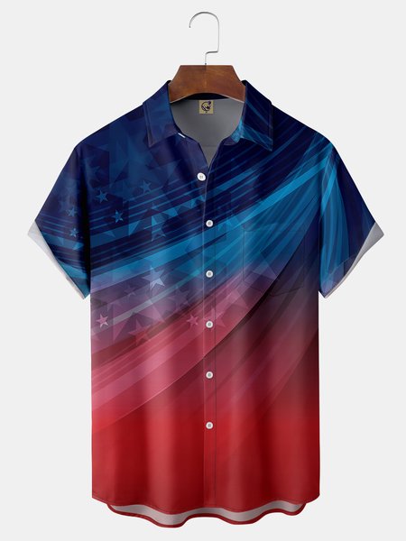 

Independence Day Flag Chest Pocket Short Sleeve Shirt, Blue, Men Shirts