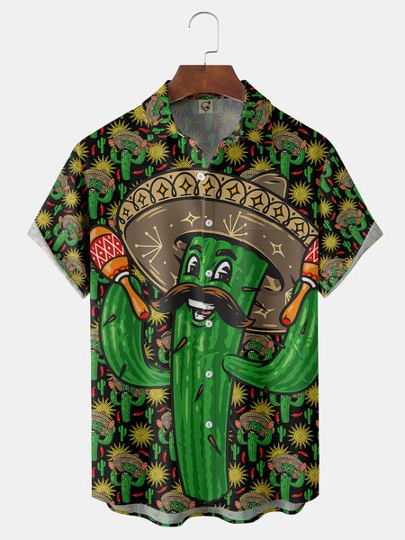 

Cinco De Mayo Cactus Chest Pocket Short Sleeve Shirt, Green, Men Shirts