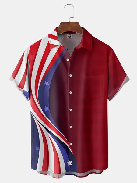 

Independence Day Flag Chest Pocket Short Sleeve Shirt, Red, Men Shirts