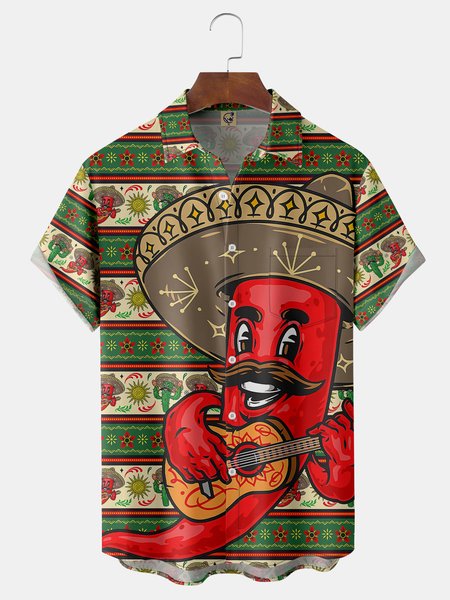 

Cinco De Mayo Chili Pepper Chest Pocket Short Sleeve Shirt, Red, Men Shirts