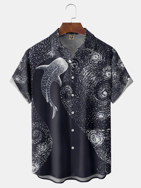

Whale Chest Pocket Short Sleeve Shirt, Blue, Men Shirts