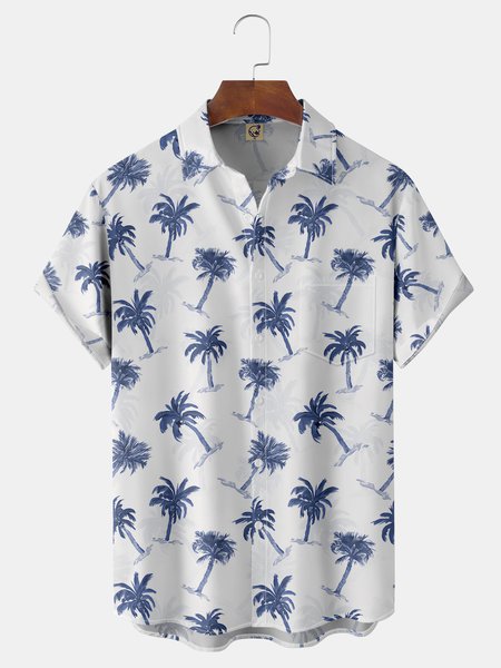 

Coconut Tree Chest Pocket Short Sleeve Hawaiian Shirt, Purple, Men Shirts