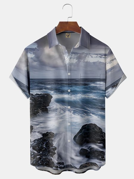 

Islands Chest Pocket Short Sleeve Hawaiian Shirt, Blue, Men Shirts