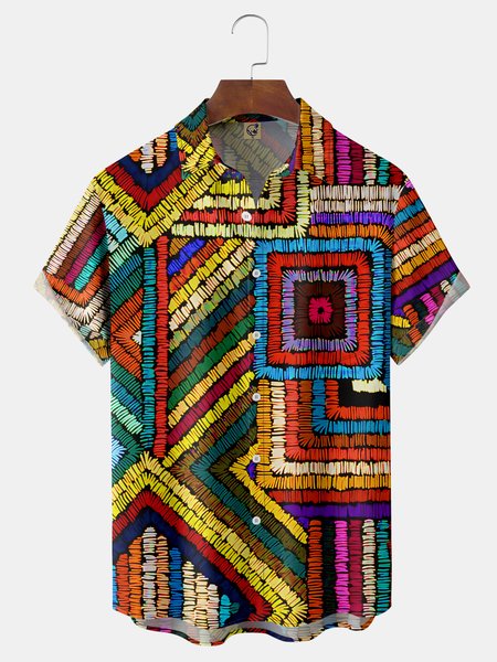 

Ethnic Chest Pocket Short Sleeve Casual Shirt, Red, Men Shirts