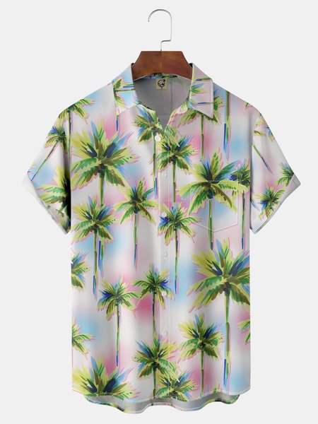 

Coconut Tree Chest Pocket Short Sleeve Hawaiian Shirt, Green, Men Shirts