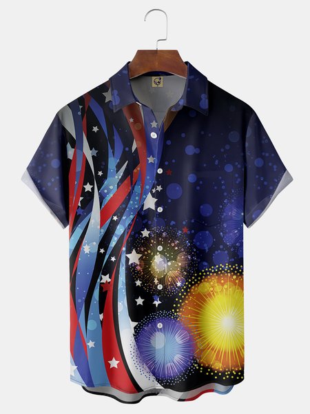 

Independence Day Flag Chest Pocket Short Sleeve Shirt, Blue, Men Shirts