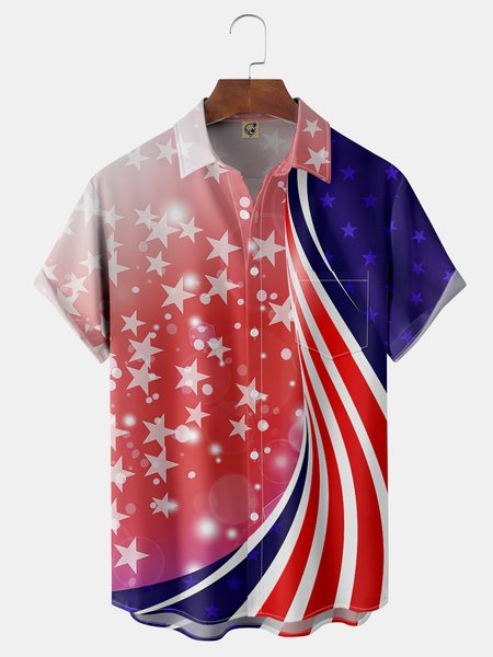 

Independence Day Flag Chest Pocket Short Sleeve Shirt, Red, Men Shirts