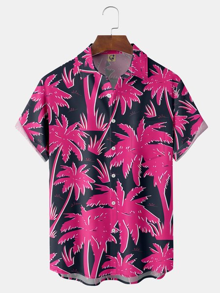 

Coconut Tree Chest Pocket Short Sleeve Hawaiian Shirt, Red, Men Shirts