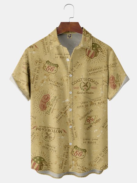 

Highway Sigh Chest Pocket Short Sleeve Casual Shirt, Yellow, Men Shirts