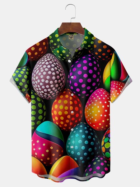 

Easter Eggs Chest Pocket Short Sleeve Casual Shirt, Green, Men Shirts