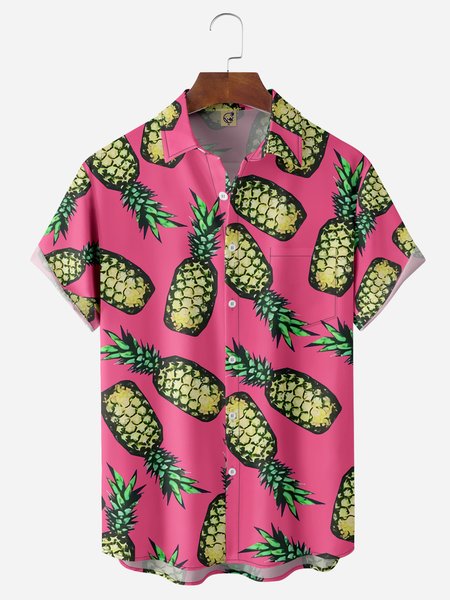 

Pineapples Chest Pocket Short Sleeve Hawaiian Shirt, Pink, Men Shirts