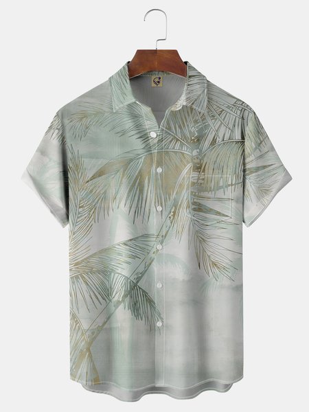 

Coconut Tree Chest Pocket Short Sleeve Hawaiian Shirt, Green, Men Shirts