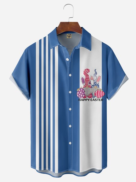 

Easter Chest Pocket Short Sleeve Bowling Shirt, Blue, Men Shirts