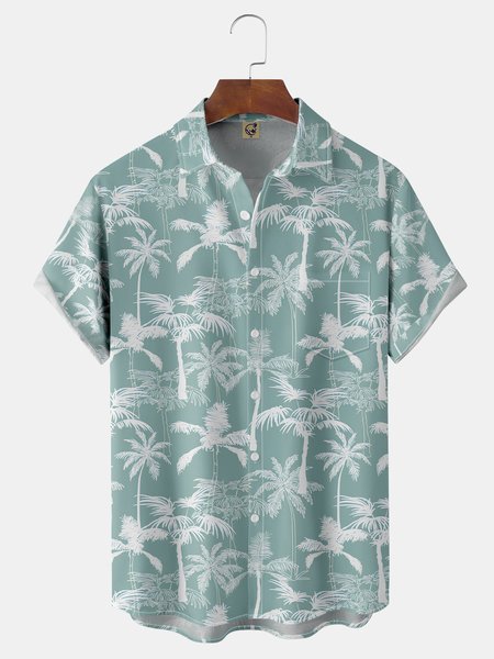 

Coconut Tree Chest Pocket Short Sleeve Hawaiian Shirt, Blue, Men Shirts