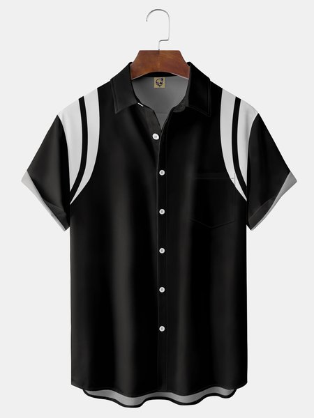 

Color Block Chest Pocket Short Sleeve Casual Shirt, Black, Men Shirts