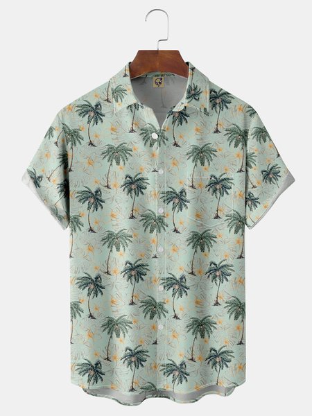 

Coconut Tree Chest Pocket Short Sleeve Hawaiian Shirt, Green, Men Shirts