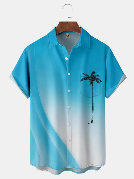 

Coconut Tree Chest Pocket Short Sleeve Hawaiian Shirt, Blue, Men Shirts