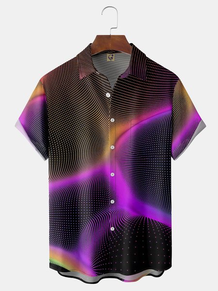 

3D Stripe Chest Pocket Short Sleeve Casual Shirt, Black, Men Shirts