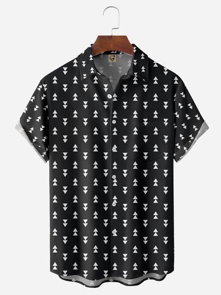 

Geometric Chest Pocket Short Sleeve Casual Shirt, Black, Men Shirts