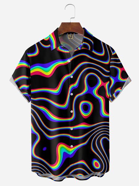 

LGBT Color Stripe Chest Pocket Short Sleeve Casual Shirt, Black, Men Shirts