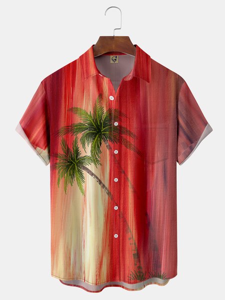 

Coconut Tree Chest Pocket Short Sleeve Hawaiian Shirt, Red, Men Shirts