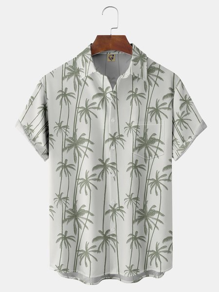 

Coconut Tree Chest Pocket Short Sleeve Hawaiian Shirt, Green, Men Shirts