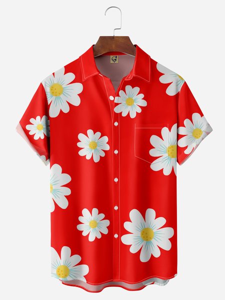 

Floral Chest Pocket Short Sleeve Hawaiian Shirt, Red, Men Shirts