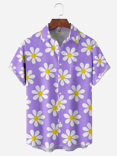 

Floral Chest Pocket Short Sleeve Hawaiian Shirt, Purple, Men Shirts