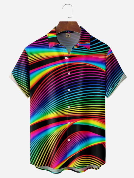 

LGBT Color Stripe Chest Pocket Short Sleeve Casual Shirt, Black, Men Shirts