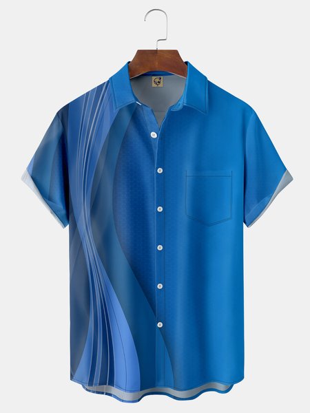 

Gradient Pattern Chest Pocket Short Sleeve Shirt, Blue, Men Shirts
