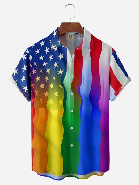 

LGBT Flag Chest Pocket Short Sleeve Casual Shirt, Blue, Men Shirts
