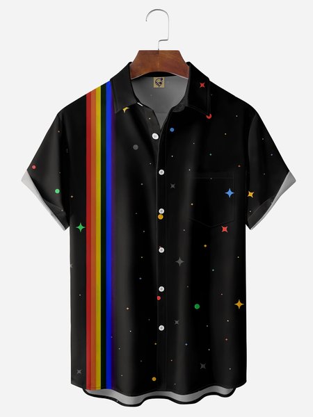 

LGBT Love Chest Pocket Short Sleeve Bowling Shirt, Black, Men Shirts