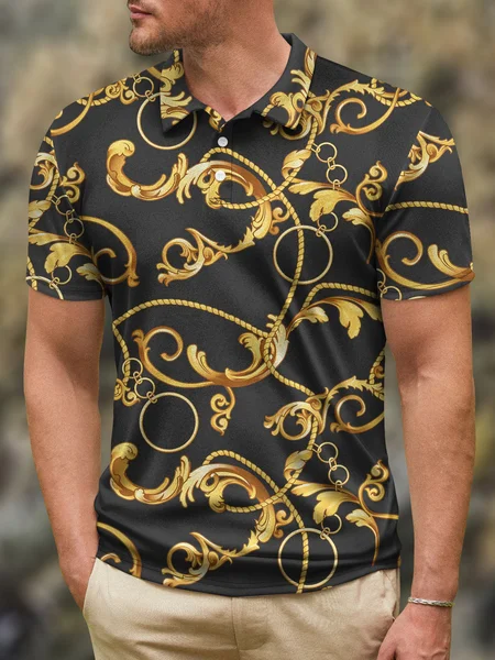 

Ethnic Geometry Short Sleeve Polo Shirt, Black, Polo Shirts