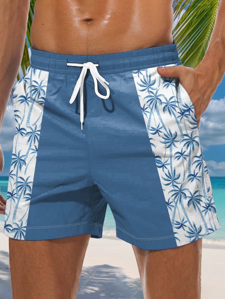 

Coconut Tree Drawstring Beach Shorts, Blue, Men's shorts